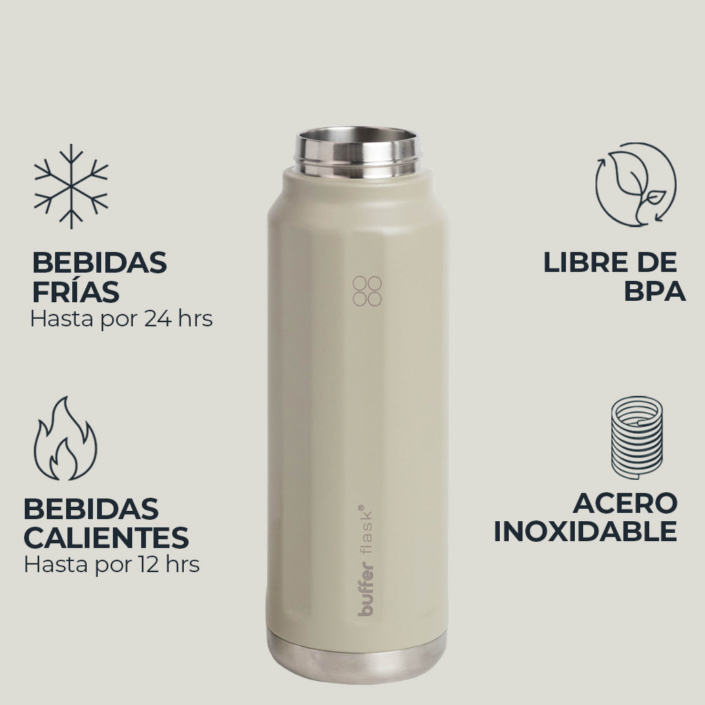 Botella Térmica Buffer Acero Inoxidable 1Lt +2 Tapas Mocha