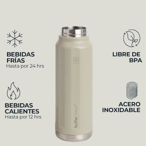 Botella Térmica Buffer Acero Inoxidable 1Lt +2 Tapas Mocha