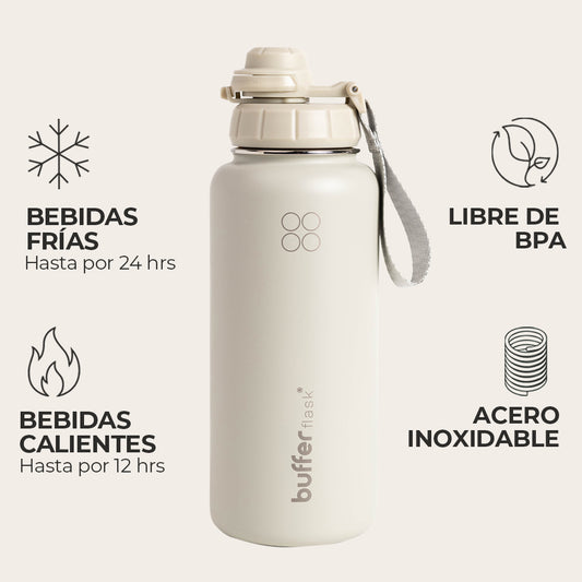 Botella Térmica Buffer Acero Inoxidable 950ml +4 Tapas Ivory