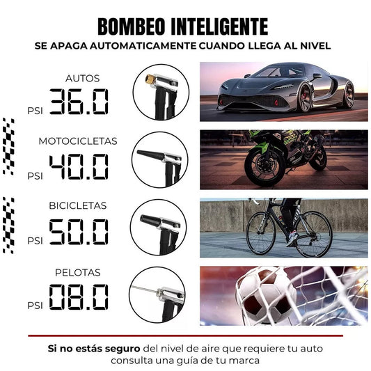 Inflador Portátil de Neumáticos, Colchón camping, Pelotas. Grand Prix.