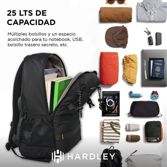 Mochila Viaje 25L Impermeable  Negro Hardley