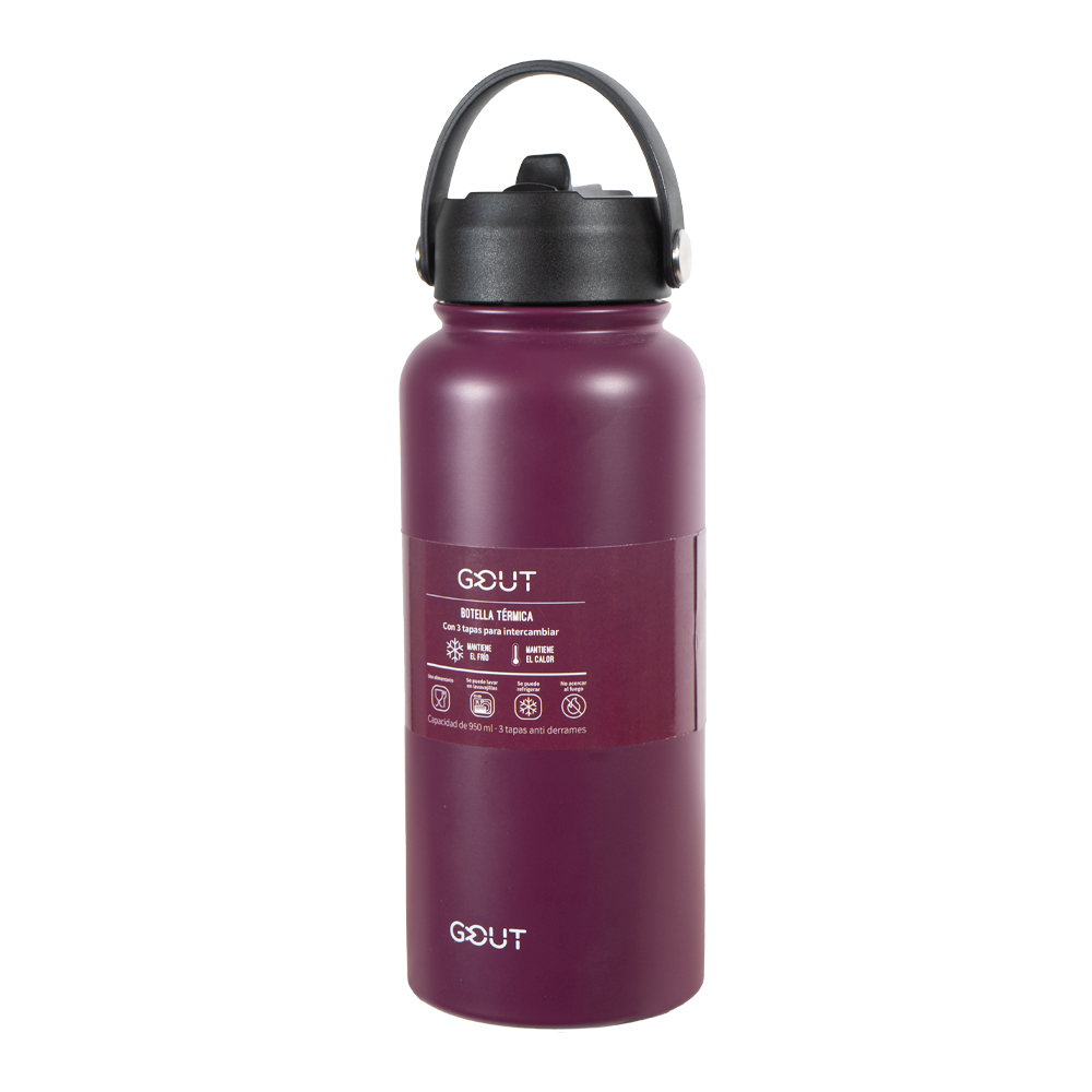 Botella Térmica 950 Ml Gout - 3 Tapas Color Burdeo