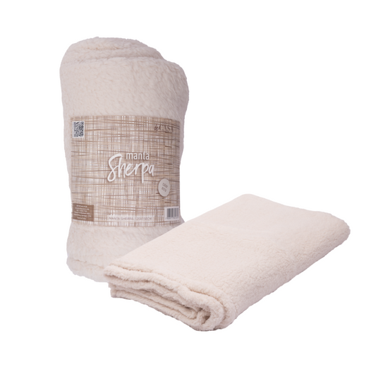 Combo Mantas Sherpa y Fleece 125x150 cm 1 Azul, 2 Ecru + 1 Gris