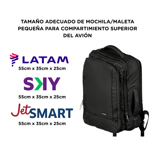 Mochila de Viaje Viral Cabina 30L Negro. Resistente al Agua y con puerto USB Sleve
