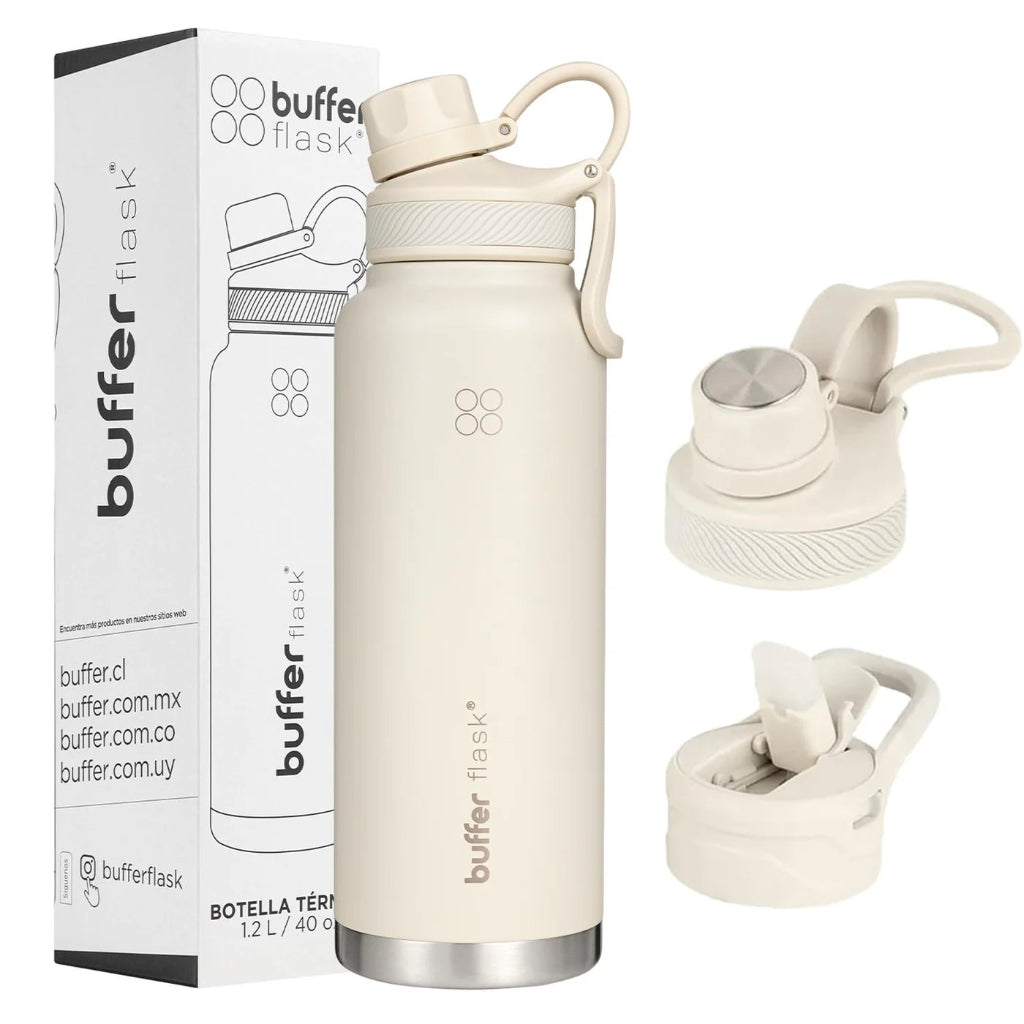 Botella Agua Térmica Buffer Paine 1,2Lt  + 2 Tapas Ivory