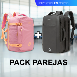 Combo 2 Mochila de Viaje Viral Kippi. 1 Mochila Resistente al Agua. 45 L Kippi Negro + Mochila de Viaje Viral Cabina 45L. Kippi Rosada. Resistente al Agua