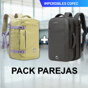 Combo 2 Mochila de Viaje Viral Kippi: 1 Mochila . Resistente al Agua. 45 L Kippi Negro + Mochila de Viaje Viral Cabina 45 L. Resistente al Agua. Kippi Pistacho