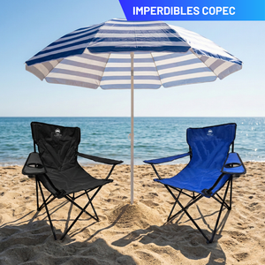 Combo Quitasol Azul/Blanco + 2 Sillas Camping Outdoor Plegables Azul y Negro