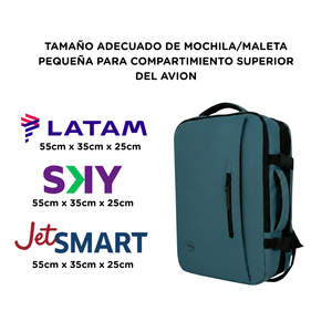 Combo Mochila Viaje XL 40Lts Azul Piedra Llaima Resistente al Agua + Maleta de Cabina Negra