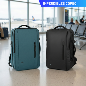 Combo 2 Mochilas de Viaje Viral Radal XL 40L Expandibles Azul Piedra y Negro Llaima.