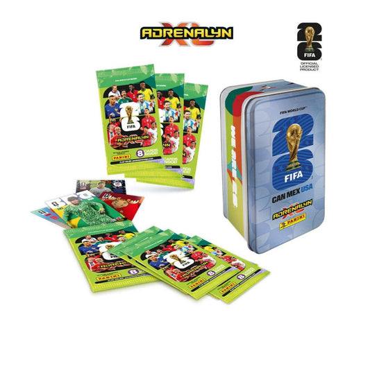 Tin Adrenalyn XL FIFA 2026 8 Sobres + Coin Card Azul