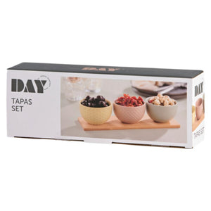 Tabla De Aperitivo De Bambú Con 3 Posillos De Cerámica Day