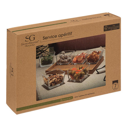 Set De Aperitivo De Bambú Y Vidrio 7 Piezas Secret De Gourmet