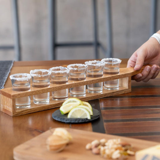 Soporte De Madera Con 6 Vasos De Chupito Secret De Gourmet