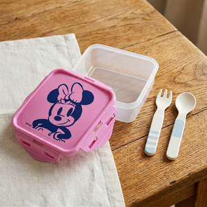 Combo Hermético Minnie y Cubiertos Infantiles Bamboo Celeste (2 Piezas)