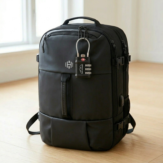 Mochila De Viaje 30L Hardley y Candado Negro (2 Piezas)