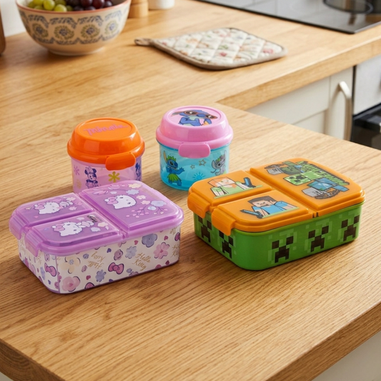 Porta Sandwich Hello Kitty y Minecraft + Porta Snacks Minnie y Stitch