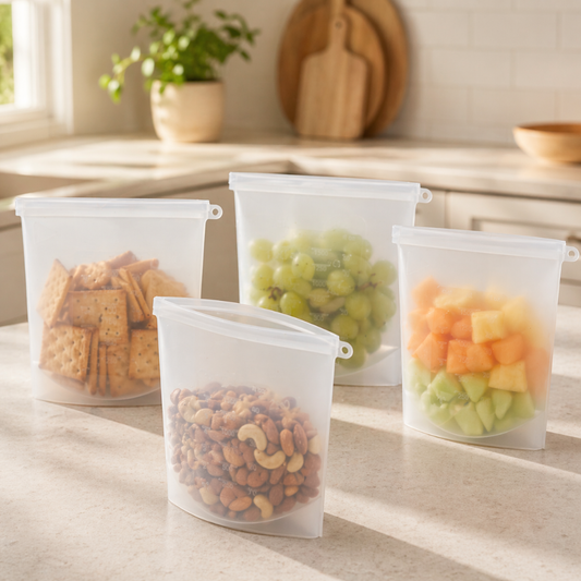 Combo 4 Bolsas de Silicona Reutilizables 1500 ml Blancas