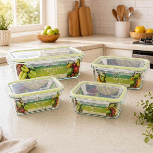 Combo Herméticos de Vidrio Borosilicato 1500, 1050, 640 y 370 ml Doral