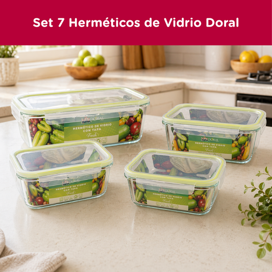 Combo 7 Herméticos Vidrio Borosilicato Doral