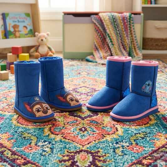 Combo Pantuflas Chiporro Niño Paw Patrol Azul + Pantuflas Chiporro Niña Stitch Lilo & Stitch Denim