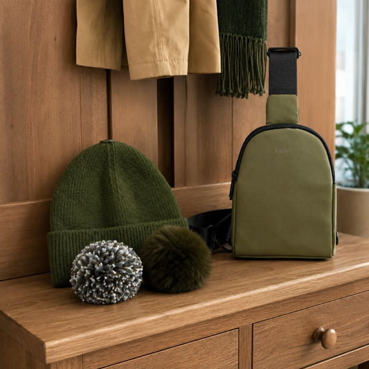 Combo Gorro Verde Pompón Intercambiable + Bandolera Verde Gout