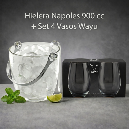 Combo Hielera Napoles 900 cc + Set 4 Vasos Wayu