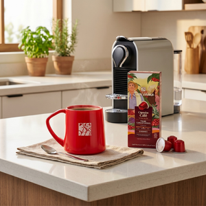 Combo Taza Iconic Roja 400 ml + Cápsulas Espresso Juan Valdez Paisaje x8