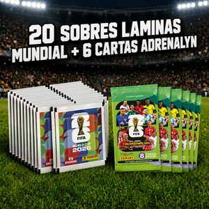 MUNDIAL FUTBOL 2026 - 20 Sobres Laminas Mundial + 6 Cartas Adrenalyn