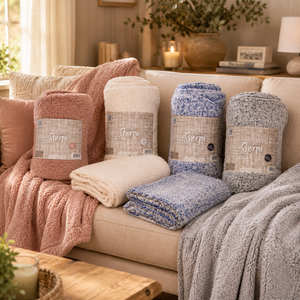 Combo Mantas Sherpa 125x150 cm Gris, Azul, Ecru y Rosado