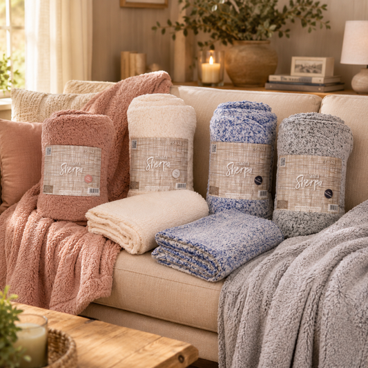 Combo Mantas Sherpa 125x150 cm Gris, Azul, Ecru y Rosado