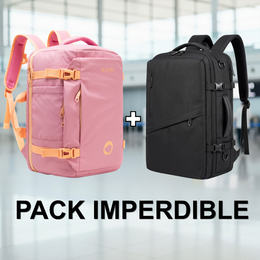 ✈️PACK EXCLUSIVO Mochilas Viaje Viral XL: Kippi Rosada 45L + Travel Navigator Black 36L Kippi Rosada 45L Resistente al Agua