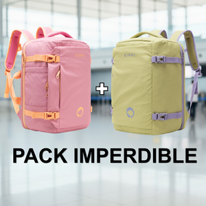 Combo Mochilas de Viaje Viral Kippi 45L Pistacho + Rosada Resistentes al Agua.
