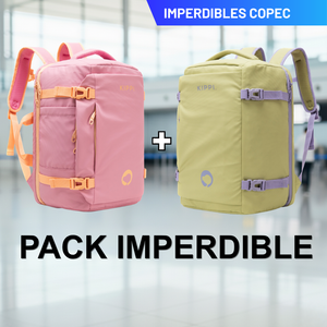 Combo Mochilas de Viaje Viral Kippi 45L Pistacho + Rosada Resistentes al Agua.