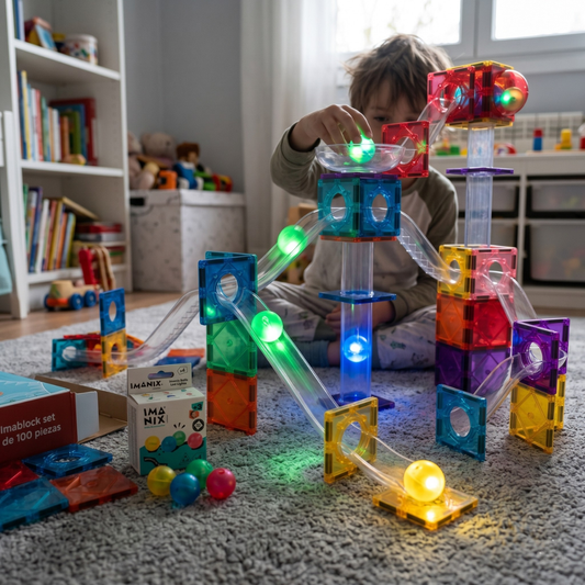 Combo Imablock Tobogán 100 Piezas + Imanix Led 4 Balls
