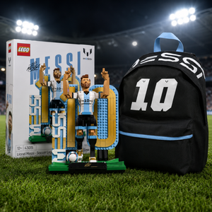 Combo LEGO Lionel Messi Leyenda del Futbol 958 pcs+ Mochila Infantil Messi 14L Negra