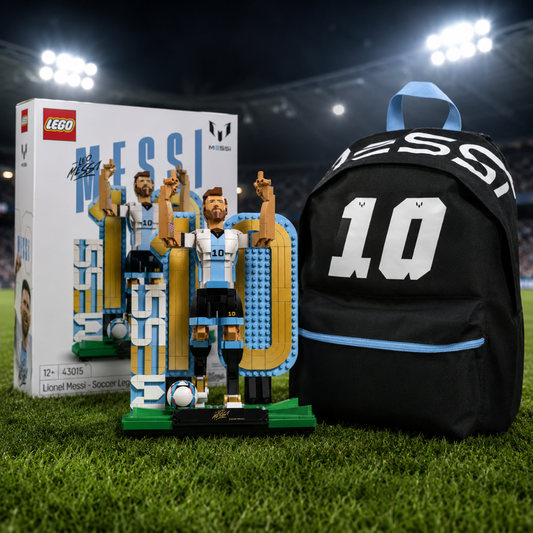 Combo LEGO Lionel Messi Leyenda del Futbol 958 pcs+ Mochila Infantil Messi 14L Negra