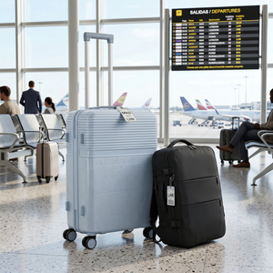 Combo Mochila Travel 40L Negra Expandible + Maleta Mediana Marksman M 24" Celeste