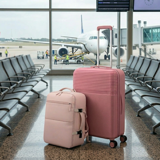 Combo Mochila Travel 40L Misty Pink Expandible + Maleta Mediana Marksman M 24" Rosado Oscuro