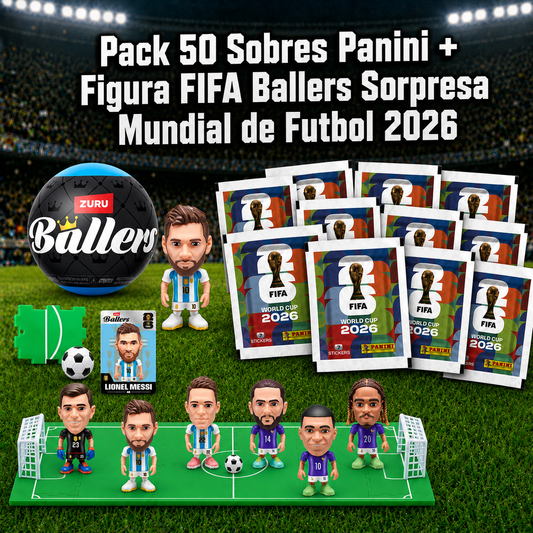 Pack 50 Sobres Panini +1 Figura FIFA Ballers Sorpresa Mundial de Futbol 2026
