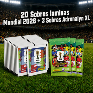 MUNDIAL FUTBOL 2026 - 20 Sobres laminas Mundial 2026 + 3 Sobres Adrenalyn XL