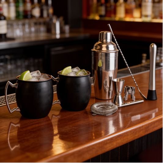 Combo 2 Jarras Moscow Mule 500 ml + 1 Set Bar Manhattan Pro 6 Piezas Lugano