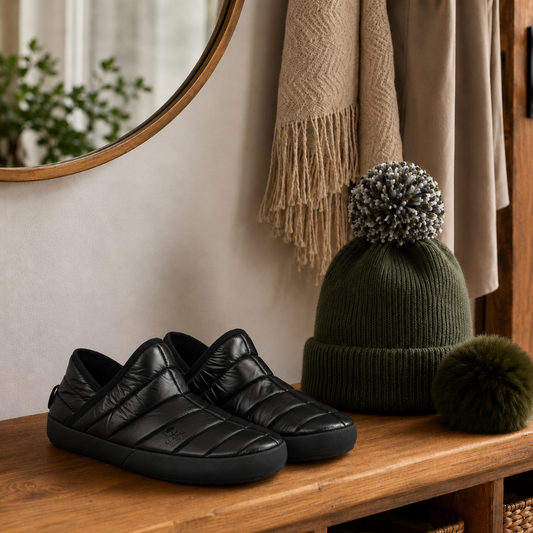 Combo Pantufla Caña Alta 35-36 Llaima + Gorro Verde 2 Pompones Intercambiables