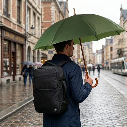 Combo Mochila Viaje Viral  Llaima Montana 36L Expandible + Paraguas Clásico Verde