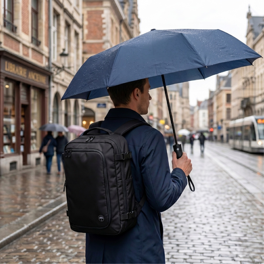 Combo Mochila Viaje Viral Expandible Llaima Dakota 32L + Paraguas Retráctil Azul INV26