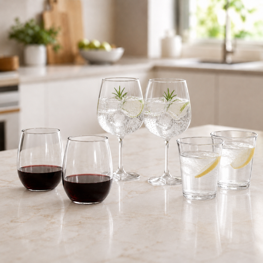 Combo Acrílico 2 Vasos Vino 400 ml + 2 Vasos Agua 400 ml + 2 Copas Gin 660 ml
