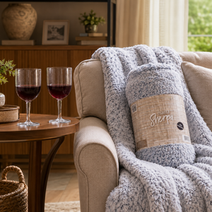 Combo Manta Sherpa Gris 125x150 cm + 2 Copas Vino 440 ml