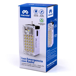 Luz de Emergencia 24 LED con Foco y Radio FM