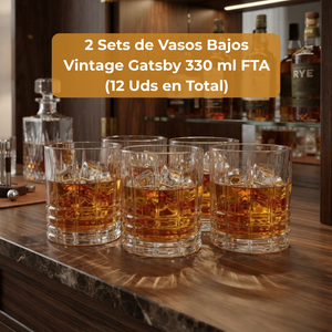Combo 2 Sets de Vasos Bajos Vintage Diamond 330 ml FTA (12 Unidades en Total)