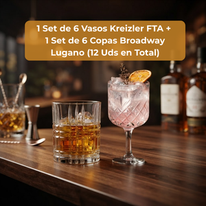 Combo 1 Set de 6 Vasos Kreizler FTA + 1 Set de 6 Copas Broadway Lugano (12 Uds en Total)